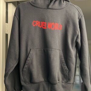 Black Hoodie with Red 'Cruel World' Print